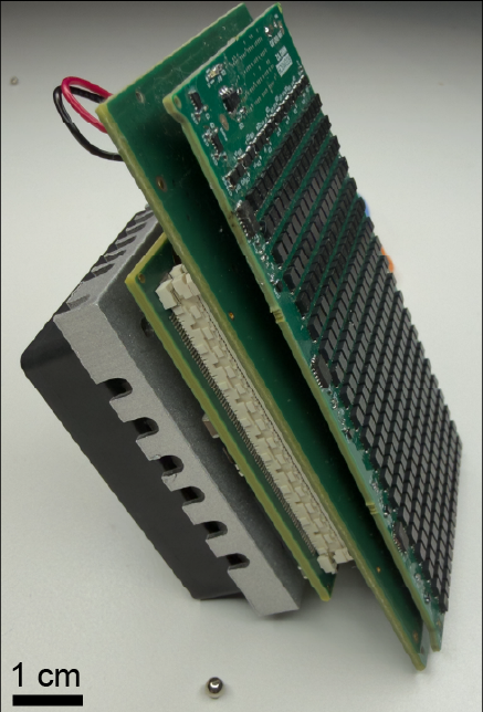 Complete MuSE sensor, carrier, FPGA, and heatsink board stack