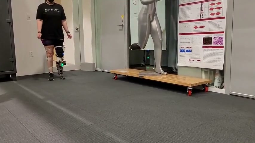 Participant walking with a powered ankle prosthesis under direct myoelectric control